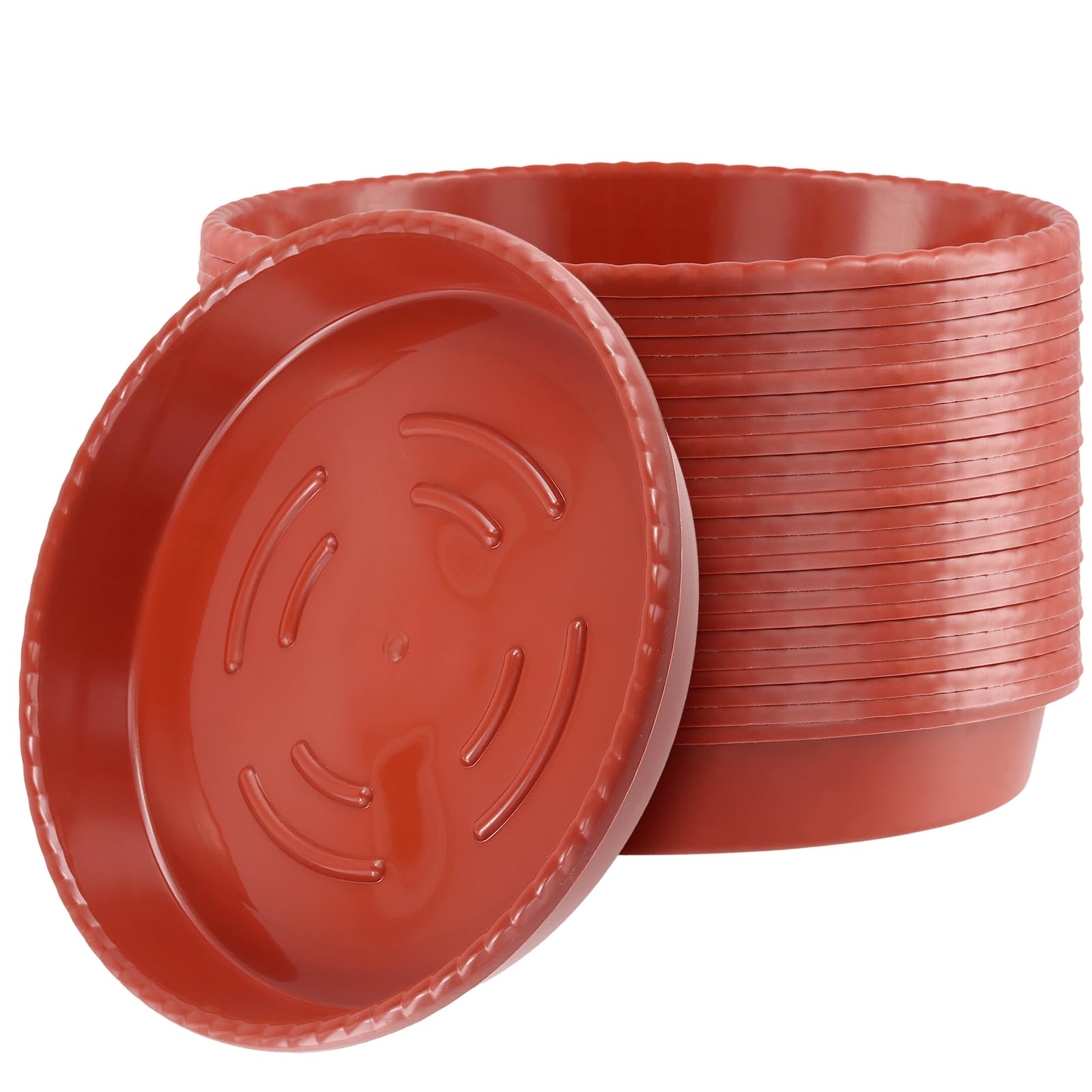 MUKLEI 25 PCS 22cm Red Plant Pot Saucers, Round Flower Pot Saucer, Plastic Plant Trays Round with Laciness, Plant Pot Water Drip Tray for Indoor Outdoor Planters