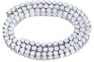 AD Beads 100 Pieces Natural Hematite Square Corn cuted Cube Loose Beads 16" for Necklace, Bracelet, Earring, Anklet Jewelry Making or Crafty Design (4x4mm, Metallic Silver)