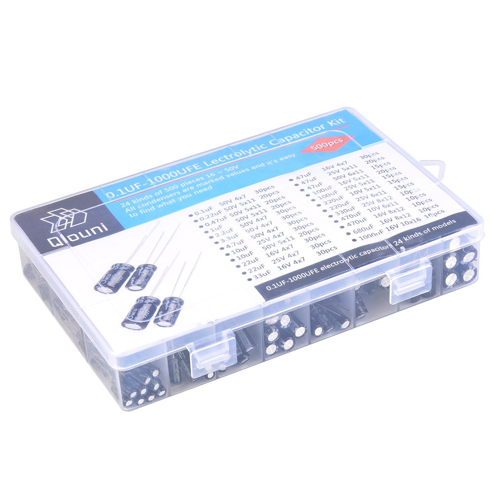 QLOUNI 500pcs Kit Surtido de Condensadores Electrolíticos 24 ...