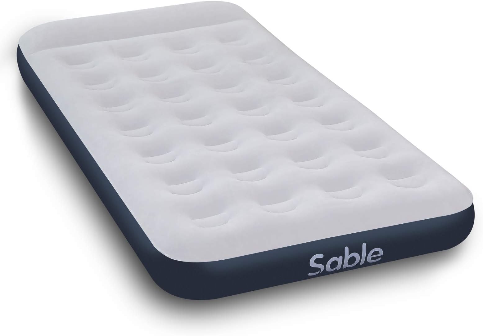 Sable Twin Size Airbed, Upgraded Inflatable Blow up raised Air Matress Guest Camping Travel Beds with Storage Bag for Outdoor Indoor 203 x 99 x 28cm, Grey & Blue, PVC