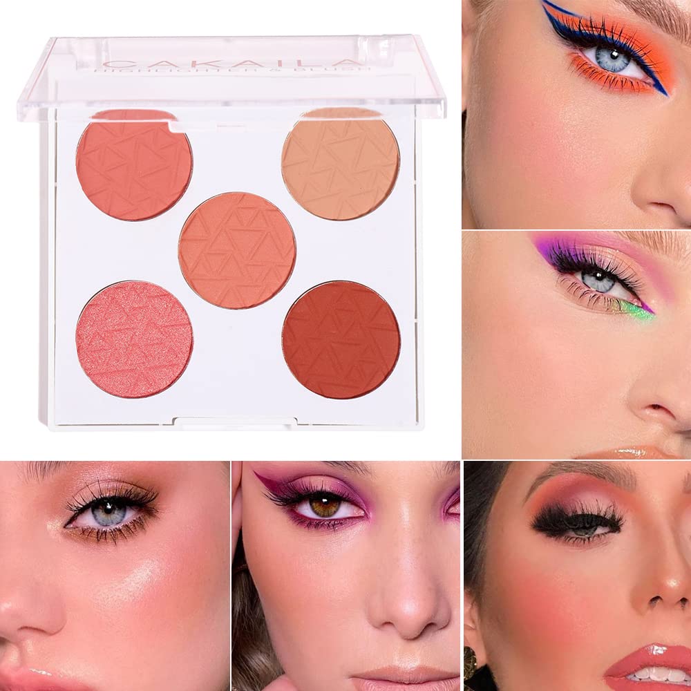 Mysense 5 Colors Face Blush Palette,Makeup Bright Shimmer Matte Powder Minerals Palettes Blusher,Face Contour and Highlight Natural Blush