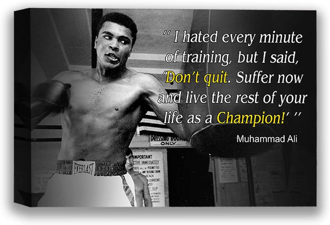 Funny Ugly Christmas Sweater Muhamm Ali Champion's Quote Black and White Photo Portrait Ali Photos Muhamm Ali Canvas Wall Art Sport Quotes Wall Decor for Bedroom 8" x 12"