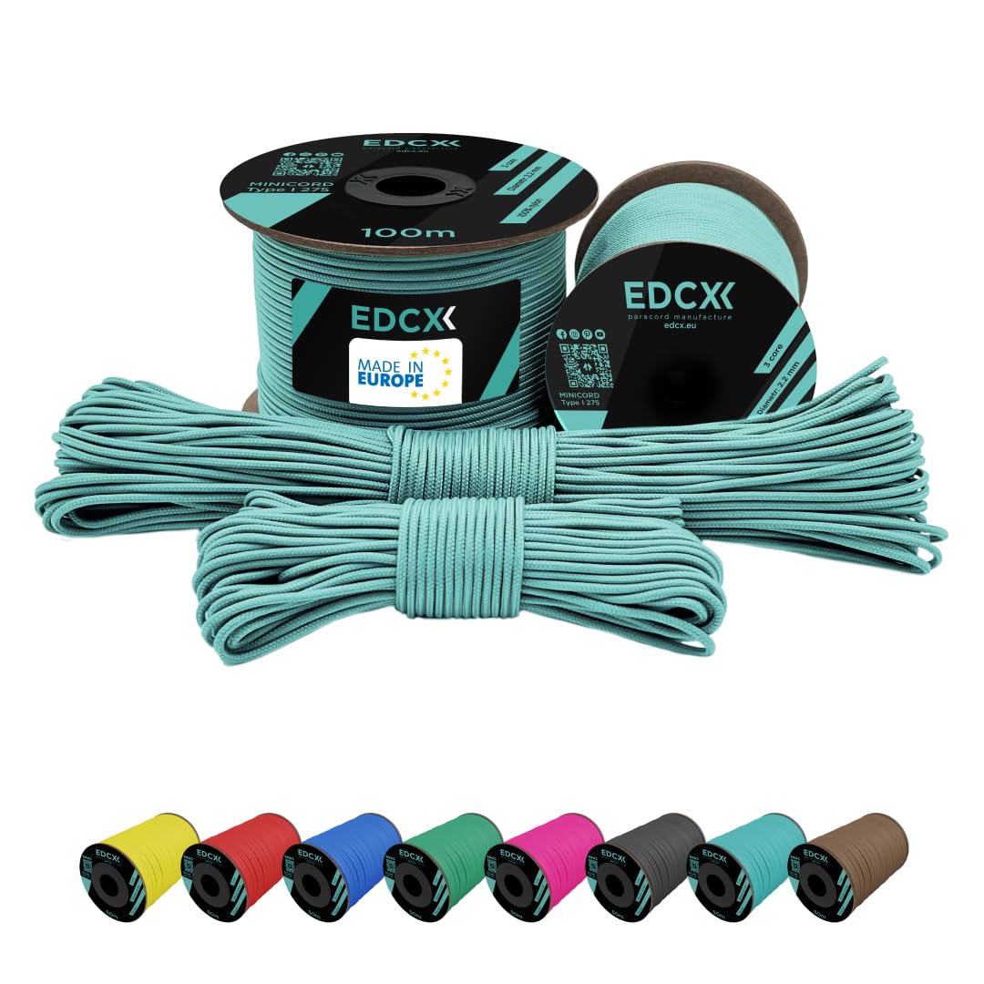 EdcX 2 mm Nylon Paracord 275 (15, 30, 50 and 100 m)– 100% Nylon rope, 3-Strand cord, Nylon cord 2 mm in Many Colours (Skylight, 15 m)