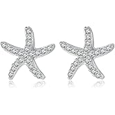 Reffeer Solid 925 Sterling Silver CZ Starfish Stud Earrings for Women Teen Girls Beach Stud Earrings Sea Fish Earrings