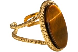 HEBELEE Geometric Oval Statement Ring for Women Gold-Toned Titanium Steel Retro Stone Adjustable Open Band Wrap Finger Rings Comfirm Fit Boho Vintage Wedding Engagement Jewelry