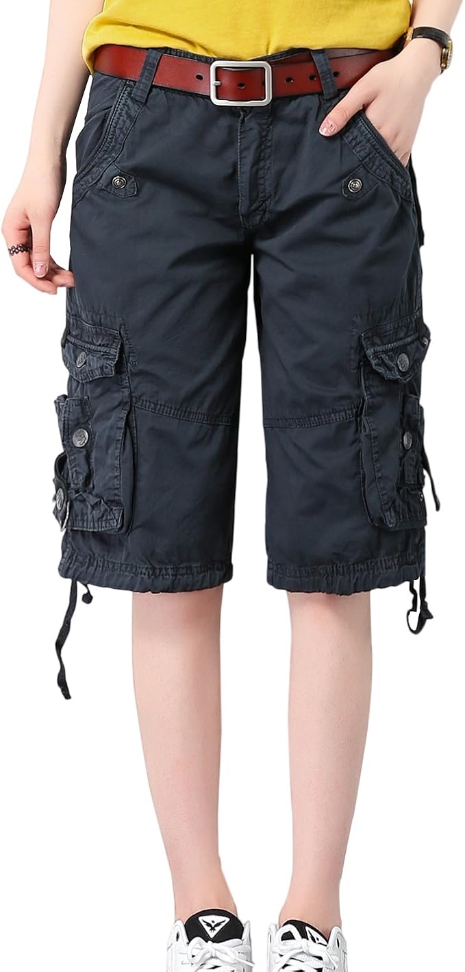 Amazon.com: HOW'ON Women's Casual Loose Fit Twill Bermuda Cargo Shorts Multi Pocket Straight 