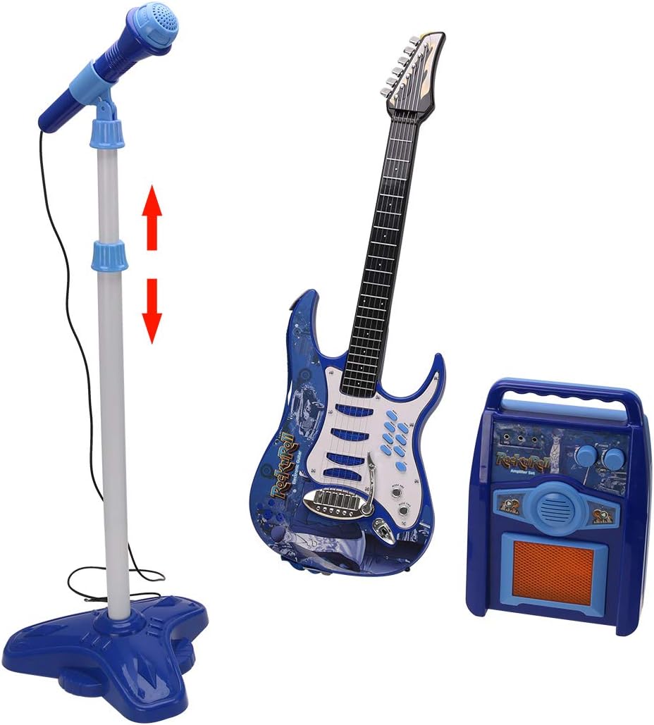 Vicoki Kids Musical Toy Karaoke Set Amplifier Electric Guitar with Microphone,72cm (Blue)