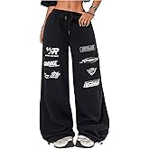 GORGLITTER Women's Graphic Y2K Baggy Stacked Sweatpants Letter Wide Leg Sweat Pants Drawstring Straight Pant