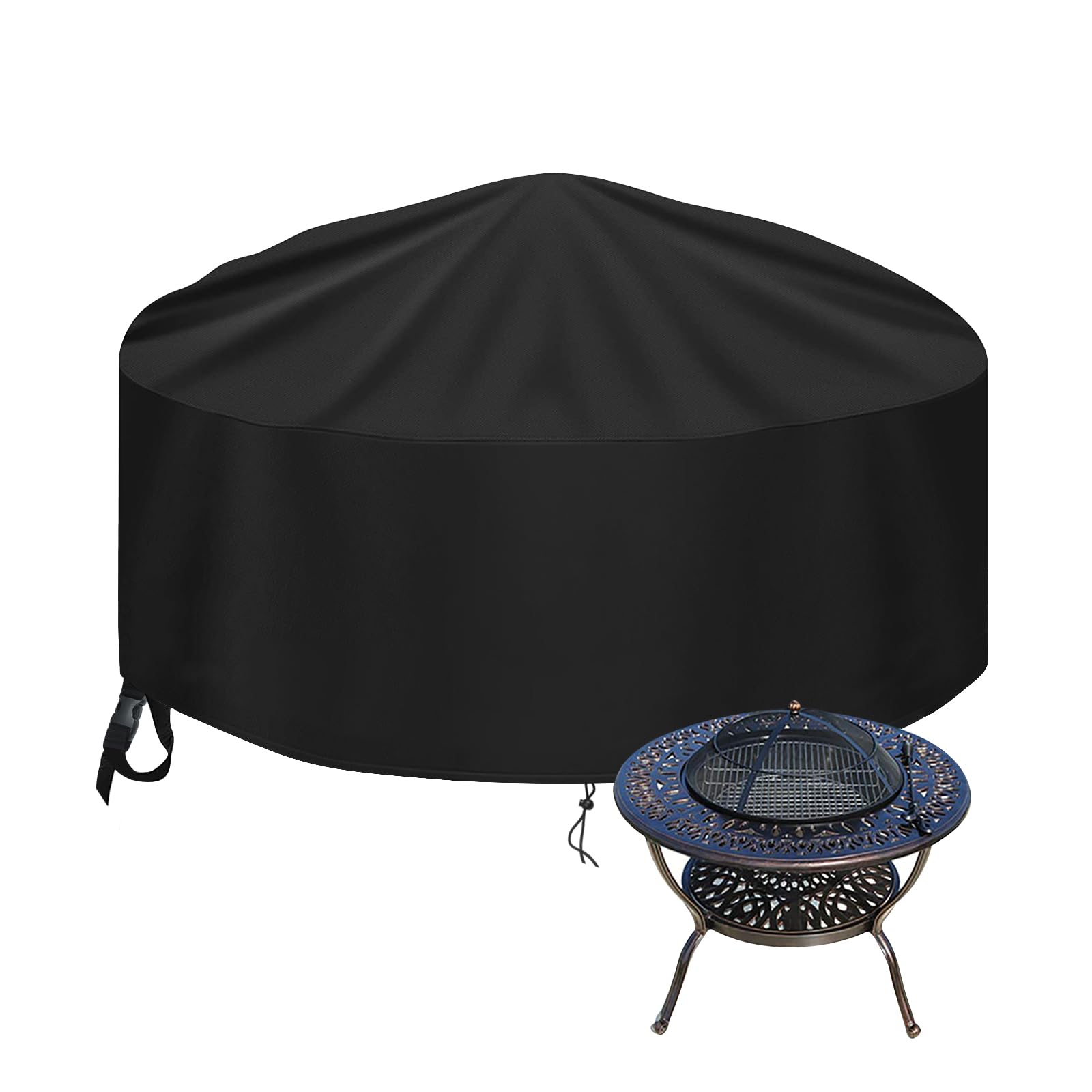 Nomiou Fire Pit covers waterproof round,Firepit Covers Weatherproof,Anti-UV,Heavy Duty Rip Proof 600D Oxford Fabric Patio Garden Firepit Round Barbecue Grill Cover(Ø91x31cm