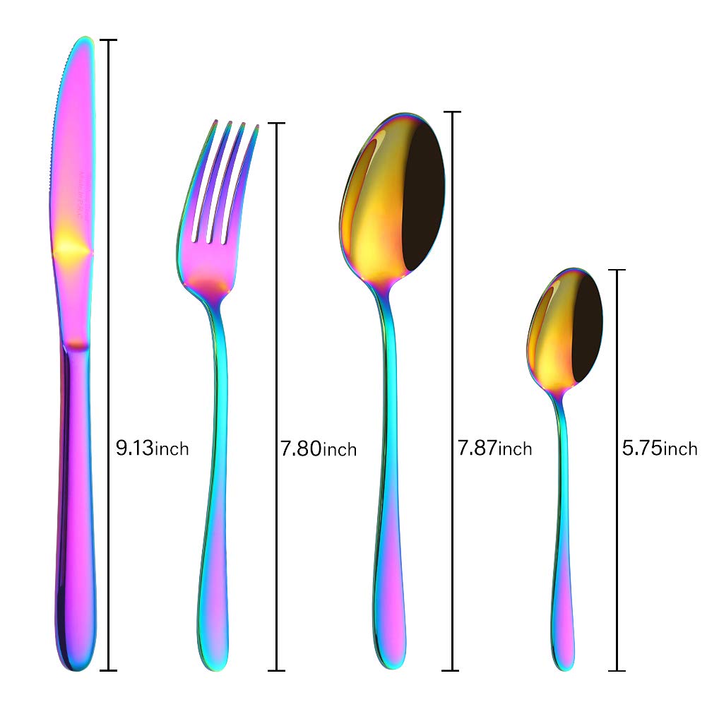 PHILIPALA besteck Edelstahl 4-teiling Utensilienset Geschirr Tafelmesser Esslöffel Gabel Dessertlöffel，Besteck set für die reisende Camping-Regenbogen