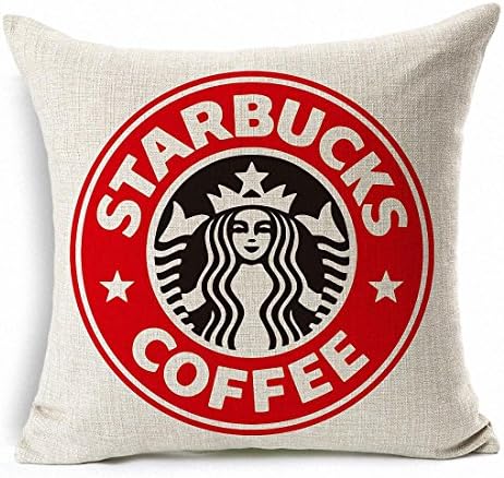 PopPhoto® 18 X 18 Inches Starbucks Pattern Thick Retro Cotton and Linen Throw Pillow Cover Cushion Cover Car Cushion Pillow Case (red)