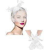 Geyoga 50s Fascinator Hat for Women Funeral Veil Hat Pillbox Cocktail Tea Party Headpiece and Lace Glove