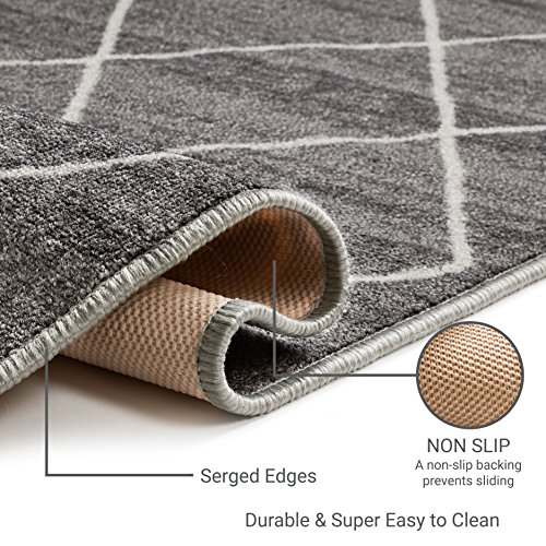 Well Woven NonSkid/Slip Rubber Back Antibacterial 2x3 (2' x 3') Diamond Lattice Print Grey Thin