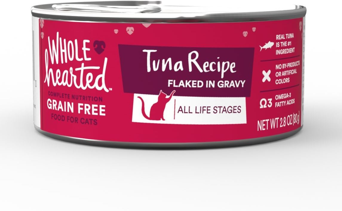 WholeHearted Grain Free Tuna Recipe Flaked in Gravy All Life Stages Wet Cat Food, 2.8 oz, Case of 12, 12 X 2.8 OZ