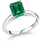 Gem Stone King 10K White Gold Gemstone Birthstone Solitaire Engagement Ring For Women | 7X5MM Emerald Cut | Wedding Anniversary Promise Gold Ring For Women | Available in Size 5,6,7,8,9