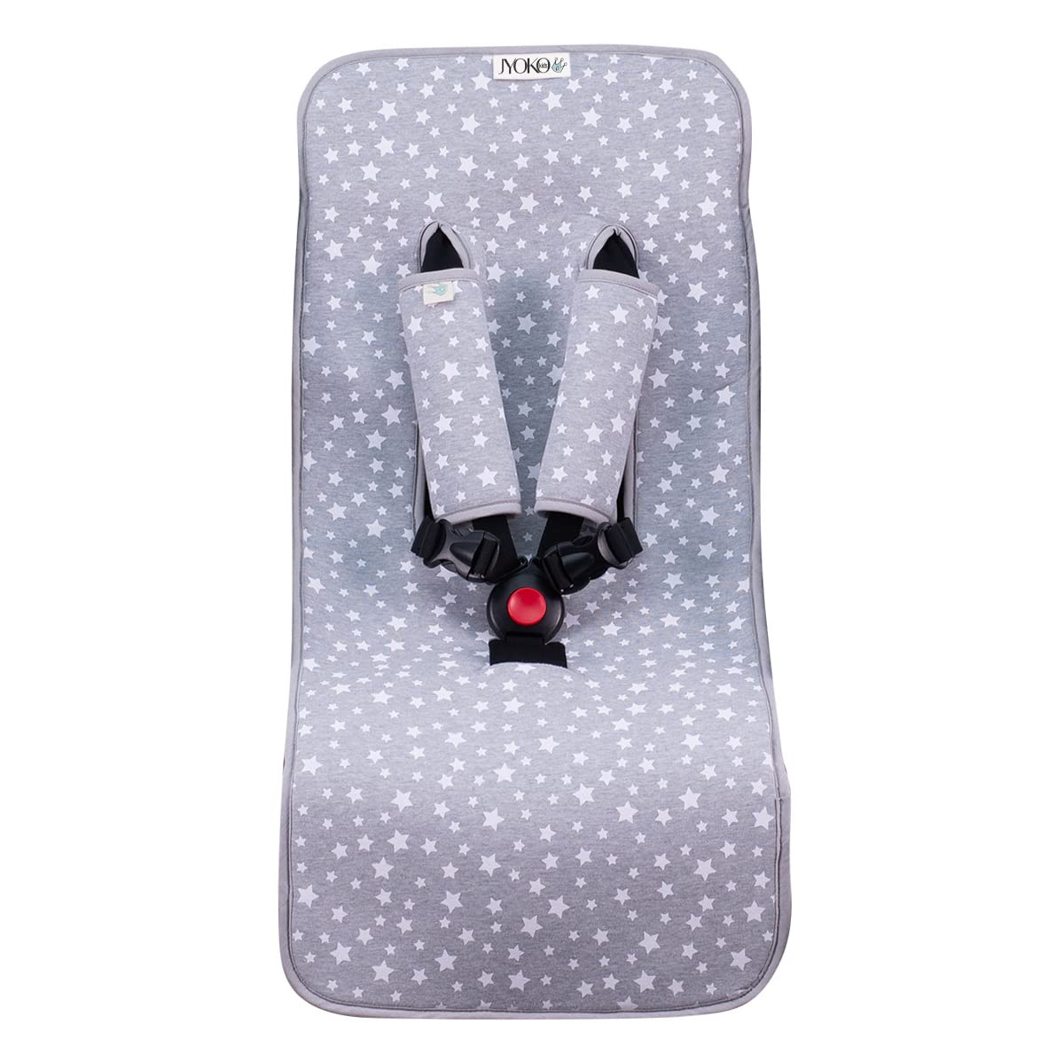 JYOKO Kids Universal Luxury Foam Cover for Stroller and Children's Pushchair + Harness Protector Made of Cotton + Foam + Breathable 3D Fabric (White Star)