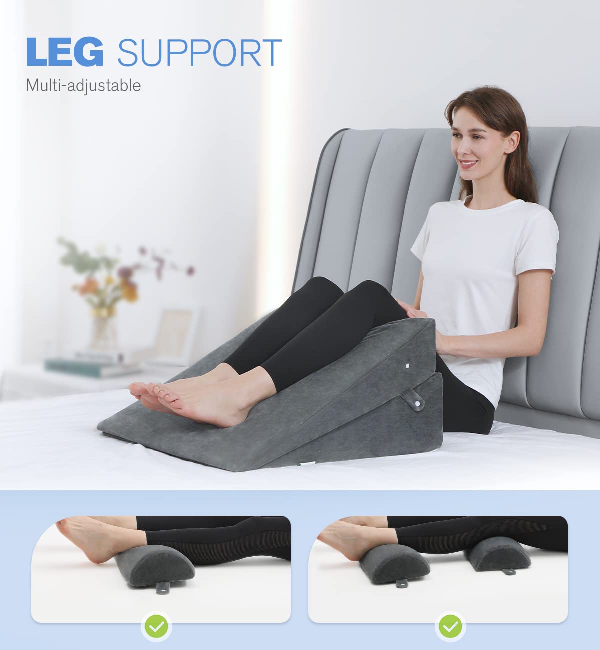 OasisSpace 4 PCS Bed Wedge Pillow Set, Orthopedic Foam Pillow for Back, Leg and Knee Pain Relief, Adjustable Triangle Pillow for Sleeping, Acid Reflux, GERD, Snore, Relax