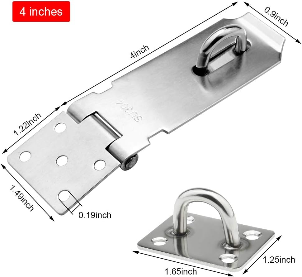 4 Pcs Security Door Locks Hasp Latches, Stainless Steel Safety Packlock Clasp with Screws for Cabinet, Furniture, Drawer, Cupboard (2 Pack 5 inch Padlock Hasp + 2 Pack 4 inch Padlock Hasp) - - 