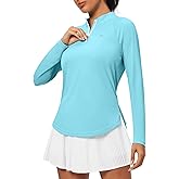 Heathyoga Long Sleeve Workout Tops for Women Golf Shirt UPF 50+ Swim Shirts for Woman UV Sun Protection Quarter Zip Pullover