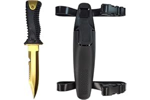 AQUATIC HUNT 9.5" (245mm) Stainless Steel Titanium Nitride Coated Bowie Tactical Survival Rambo Knife with Holster (Gold Titanium) Hunting, Camping, Fishing, Survival