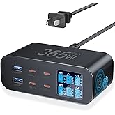YSYFAD USB C Charger 6-Port with LED Display Adjustable Brightness | USB Charging Station GaN Multiport Fast Charger PD 100w 65W QC 3.0 Support PPS Compatible with MacBook iPhone Samsung, Black