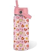 Heart Gifts for Kids - 16 Oz Kids Water Bottle with Straw Lid, Stainless Steel Insulated Tumbler, Leak Proof, BPA-Free, for Girls, School, Travel - Heart Pattern Children Birthday Gifts Cups(1pc)