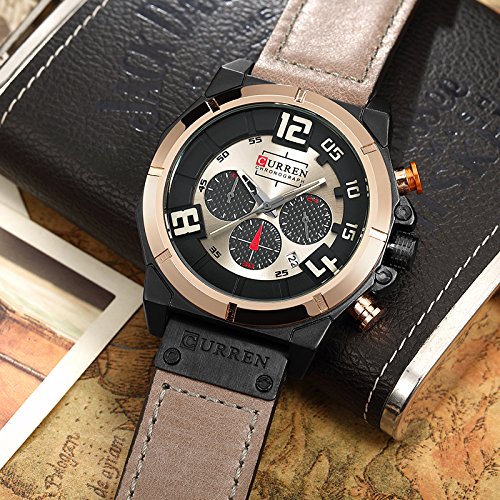 Reloj cronógrafo de cuarzo para hombre con fecha de 24 horas y correa de piel - Imagen 5