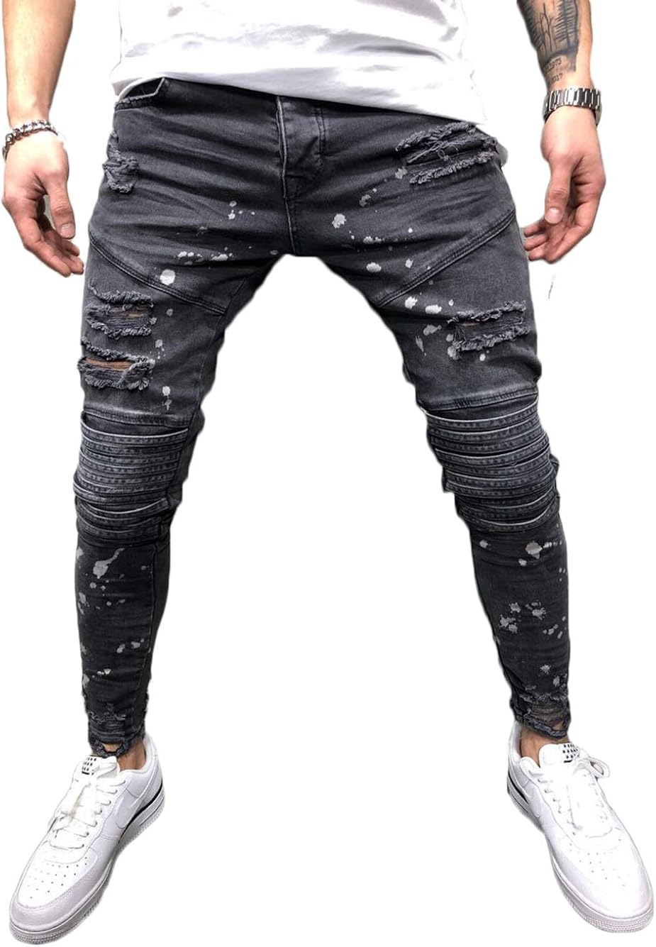 Men's Distressed Jeans Stretch Ripped Skinny Jeans Casual Destroyed