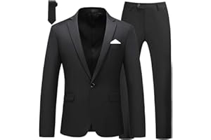 MOGU Men's Slim Fit 2-Piece Tuxedo Suit One-Button Jacket & Pants Set for Wedding, Prom, and Formal Events