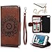 iPhone SE,iPhone 5 5S Wallet Case MOLLYCOOCLE Embossed Flower Wallet with Stand Premium PU Leather Skin Cover Magnetic Flip Folio TPU Bumper for iPhone SE 5 5S & Bling Butterfly Dust Plug,Brown