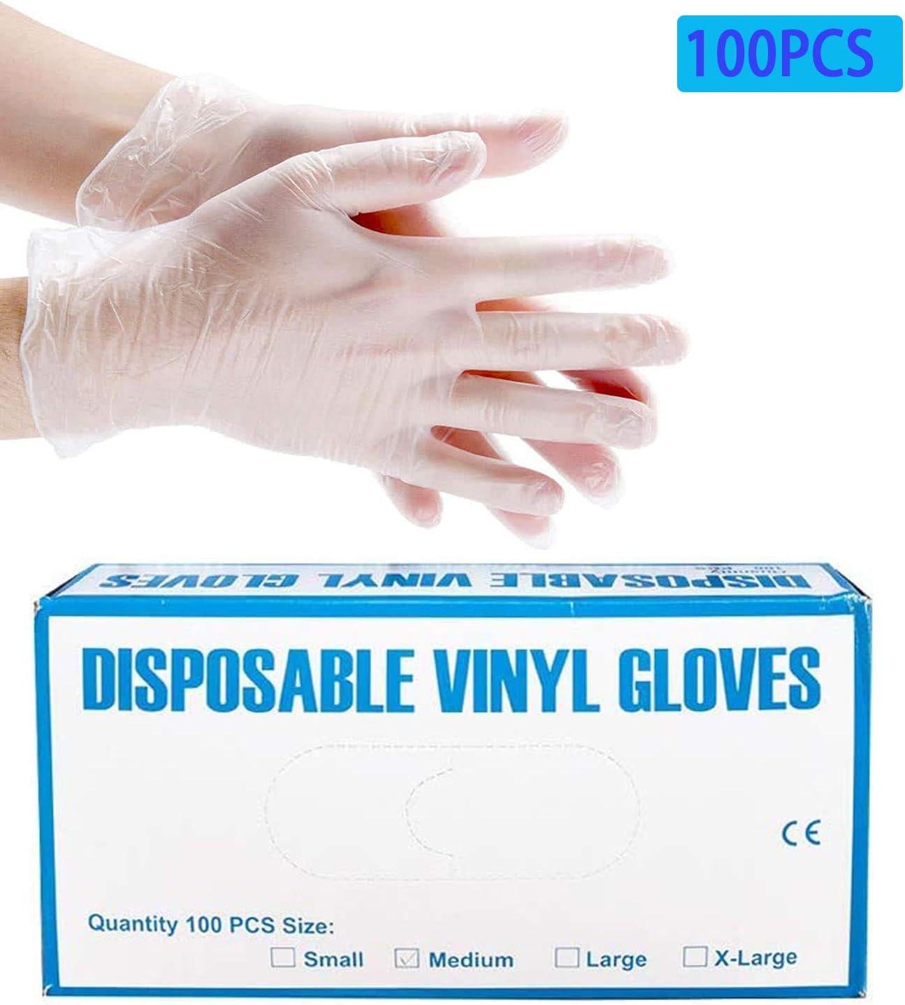 Vinyl Examination Gloves (X-Large, 100-Count) Latex Free Rubber Disposable, Ultra-Strong, Clear | Fluid, Blood, Exam, Healthcare, Food Handling Use | No Powder
