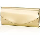 Larcenciel Metallic Patent Leather Clutch Purses for Women, Fashion Curved Flap Envelope Evening Handbags w/Chain Party Bags