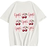 Verdusa Girl's Graphic Tees Cute Bow Cherry Print Short Sleeve T Shirts Oversized Tee Tops