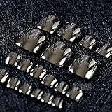 Dark Silver Toes Nails Mirror Grey Silver Fake Nails for Toes Shiny 24pcs Ladies Toenails Manicure Tips Kit N13