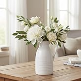 hjn Farmhouse Pitcher Vase for Flowers- Ceramic Pitcher White Flower Vase for Your Kitchen/Home Decor/Office/Living Room/Bookshelf/Mantel/-White