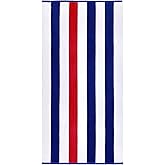 Kaufman - Soft Oversized | 35" x 70" Velour Tonal Striped Beach Towels | Absorbent, Quick-Drying | 100% Cotton Thick Beach Towels (NAV-RED)