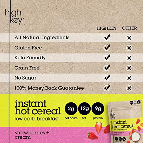 HighKey Snacks Keto Food Instant Breakfast Cereal - Low Carb Hot Oatmeal Substitute - Gluten Free Low Sugar Snack - High Protein Foods - Ketogenic Diet - Paleo Products - Strawberries & Cream - Thumbnail 6