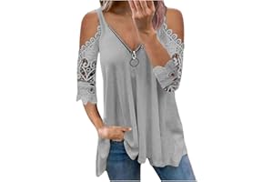 BINMER Womens Cutout Hollow Out Rhinestones Tops Summer Casual Short Sleeve Tunic Blouse Loose Comfy Solid Zipper V-Neck T Shirts