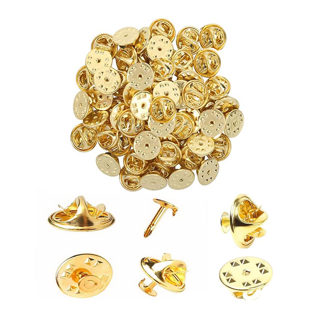 100 Pairs Butterfly Clutch Tie Pins, Gold Butterfly Badge Cap Tie Pins Tacks Back Replacement with Blank Pins for Craft Making