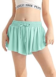 Green Girls Flowy Shorts with Pocket 2 in 1 Kids