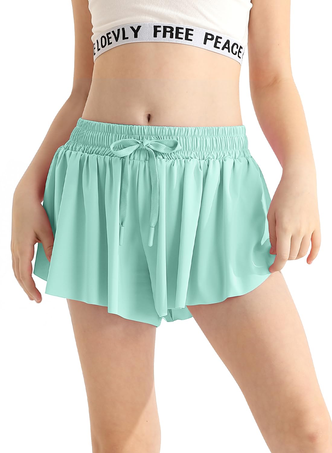 Green Girls Flowy Shorts with Pocket 2 in 1 Kids