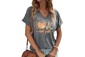 TIXOM Womens Fall Halloween Thanksgiving V Neck Shirt Holiday Funny Family Matching Graphic Tee Casual Autumn Tops