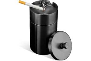 BWBWND Car Ashtray with Lid, Stainless Steel Smokeless Ash Tray Windproof Extinguished Butt Bucket, Portable Detachable Cigarette Ashtray for Car Cup Holder Home Office Travel (Black)