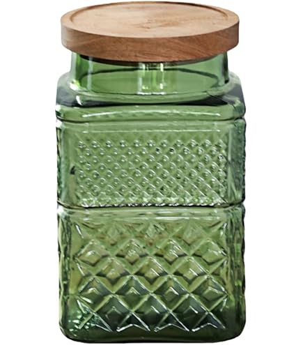アンティーク ケーキ缶 イエロー &グリーン Amazon.com: ANSQU Vintage Glass Canister, Vintage Colored Mason