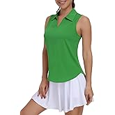 Sicnebee Women Golf Shirts UPF 50+ Tennis Polo Shirts Dry Fit Lightweight V-Neck Sleeveless Collared Tank Tops