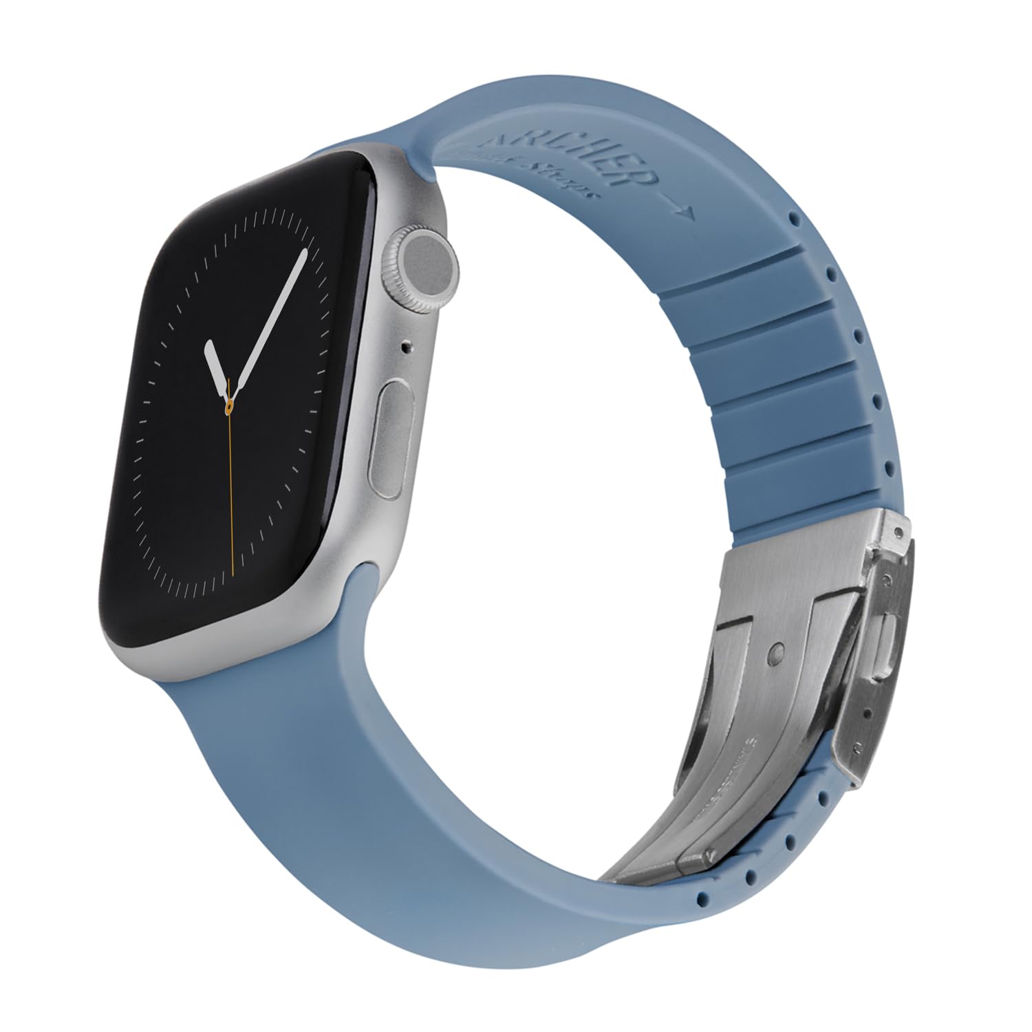 Archer Watch Straps - Custom Fit Silicone Straps for Apple Watch (Steel Blue, Silver Clasp, 44/45/46/49mm)