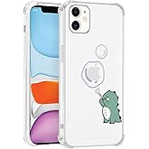 Zrutru Cute Dinosaur Clear Phone Case for iPhone 11 6.1",Kawaii Cartoon Animal Cases Funny Aesthetic Cover for Women Girls,Soft Four Corners Shockproof Protective Funda for iPhone 11