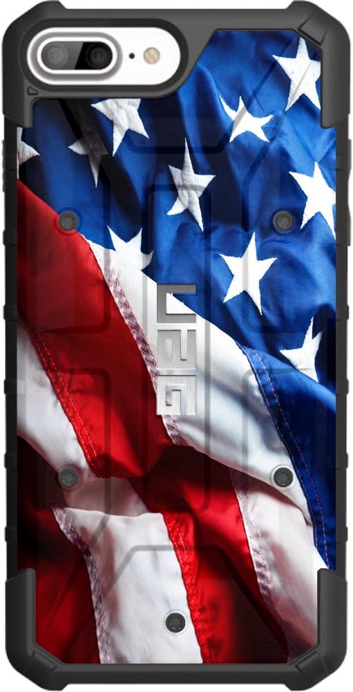 Limited Edition- Customized Designs by Ego Tactical Over a UAG Urban Armor Gear Case for Apple iPhone 8 Plus/7 PLUS/6s Plus/ 6 Plus (Larger 5.5")- Waving US Flag