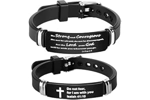 Penkful 2 Pack Religious Inspirational Quote Cross Bracelets,Powerful Christian Bible Verse Silicone Bracelet, Adjustable Wristband Encouragement Motivational Gifts for Men Women