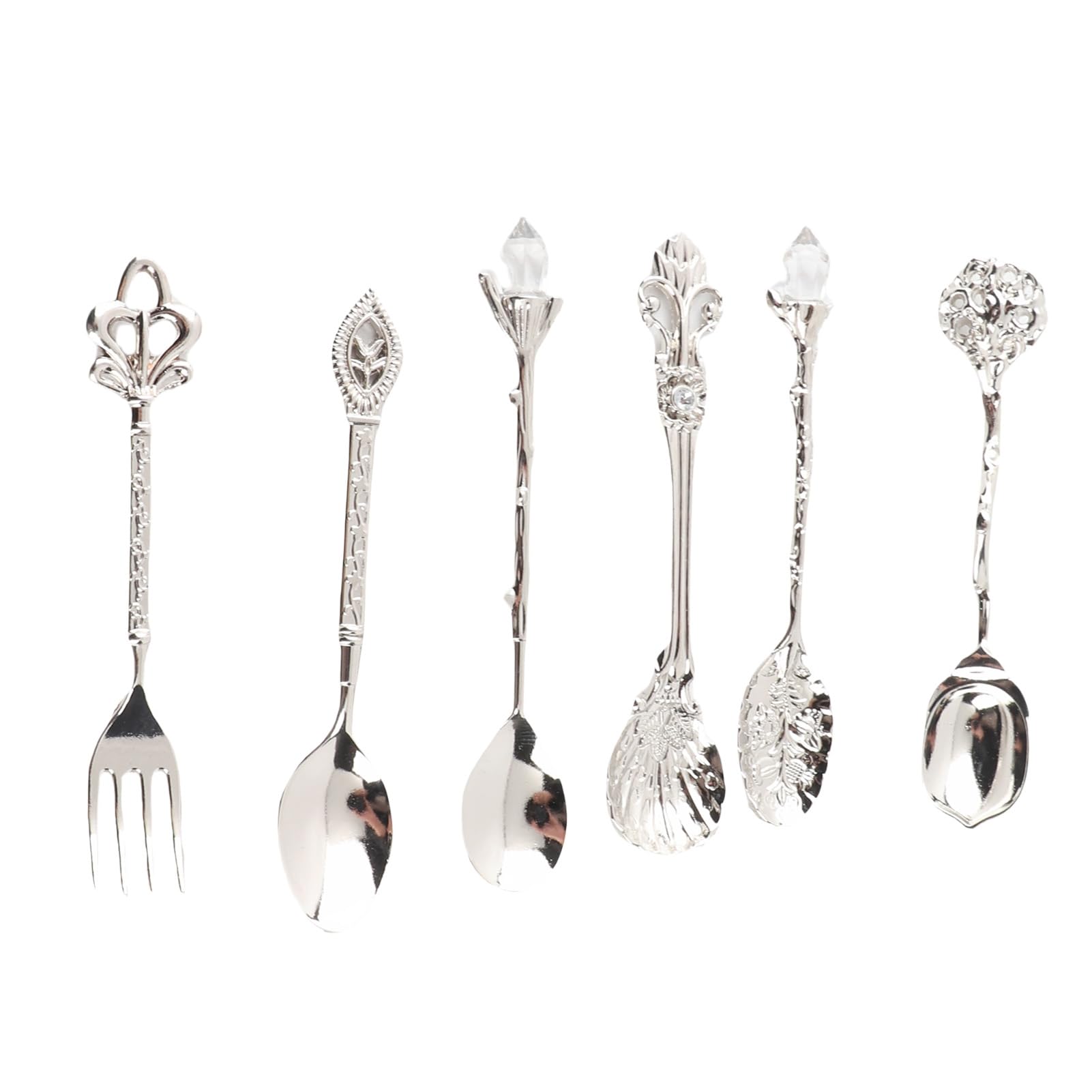 Spoon Spoons 6 Pack for 6Pcs Accessory Cutlery for Set Decorative Zinc Alloy for Slotted Spoons (Silver (Crown Handle))